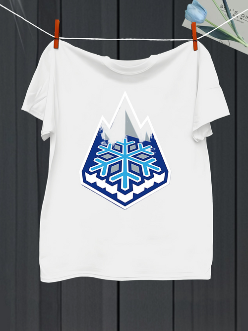 Men's Graphic T-Shirt Geometric Blue Snowflake Inside Mountain Shield Icon