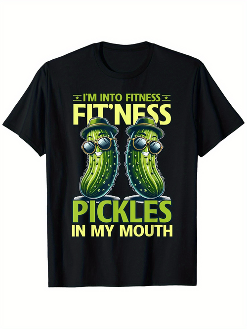 Men's Graphic T-Shirt Im Into Fitness Sunglasses Graphic With Two Pickles Wearing Headphones