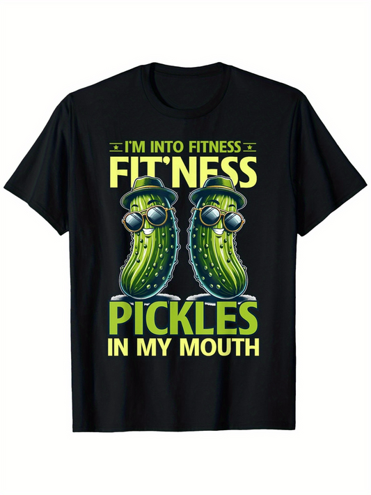 Men's Graphic T-Shirt Im Into Fitness Sunglasses Graphic With Two Pickles Wearing Headphones