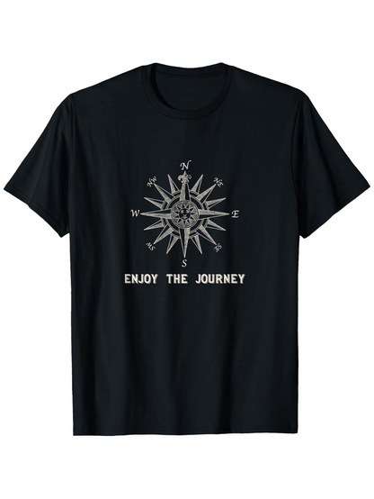 Men's Graphic T-Shirt Enjoy The Journey Vintage Compass Rose Under Glowing Night Sky