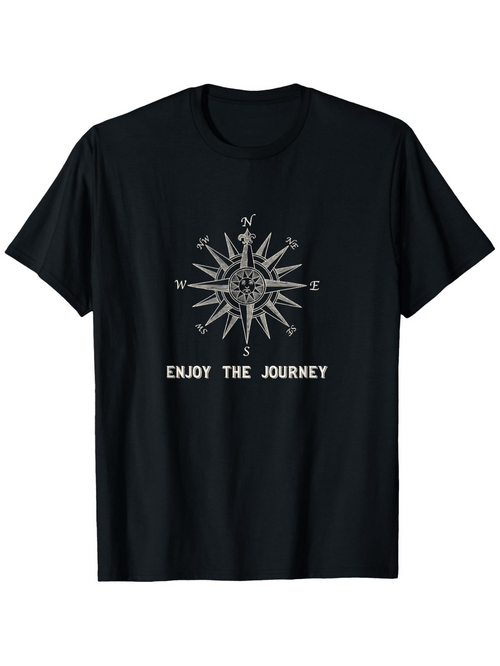 Men's Graphic T-Shirt Enjoy The Journey Vintage Compass Rose Under Glowing Night Sky