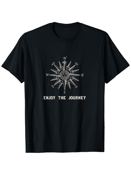 Men's Graphic T-Shirt Enjoy The Journey Vintage Compass Rose Under Glowing Night Sky