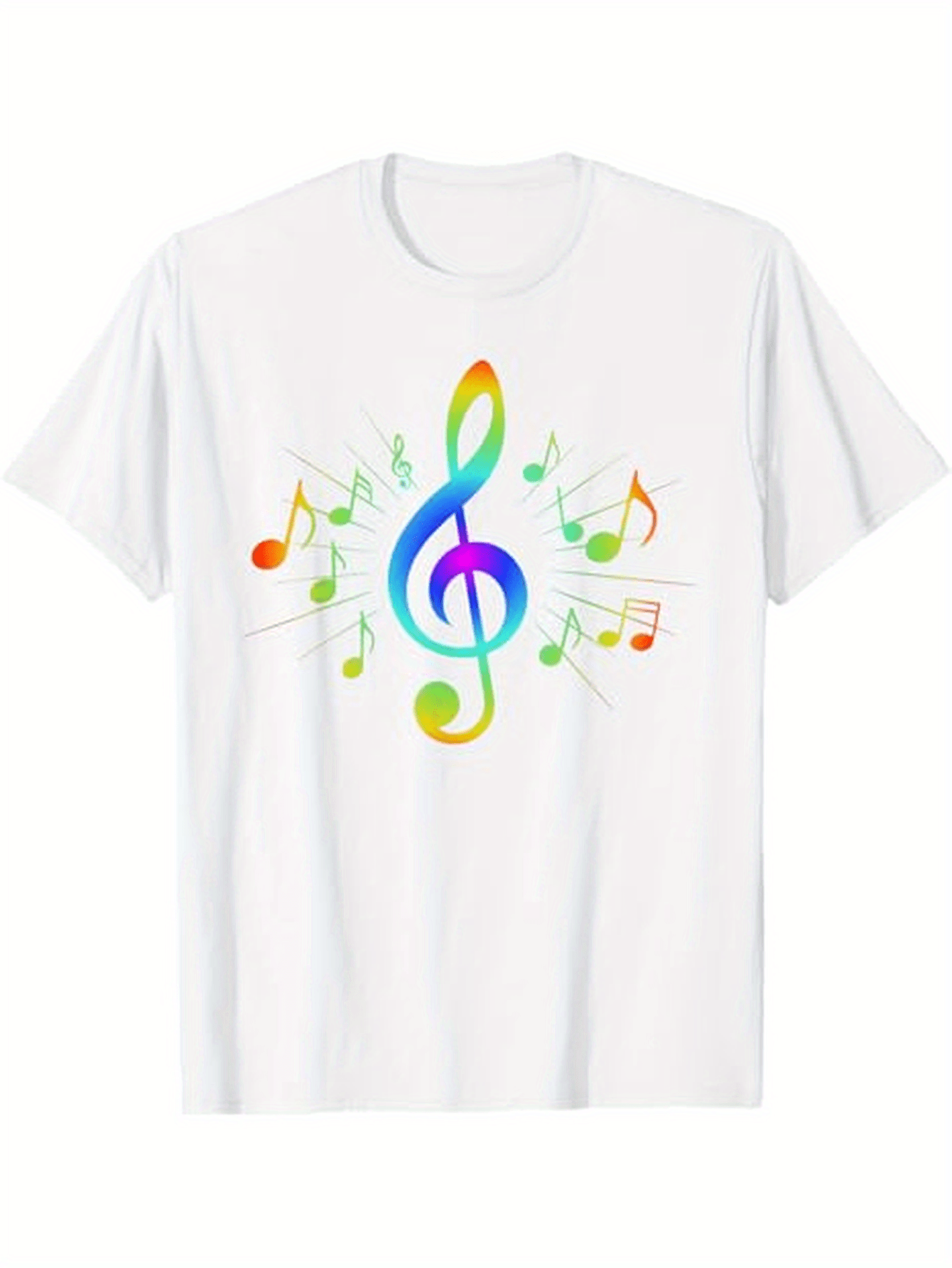 Men's Graphic T-Shirt Colorful Music Notes Floating Around Central Treble Clef