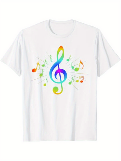 Men's Graphic T-Shirt Colorful Music Notes Floating Around Central Treble Clef