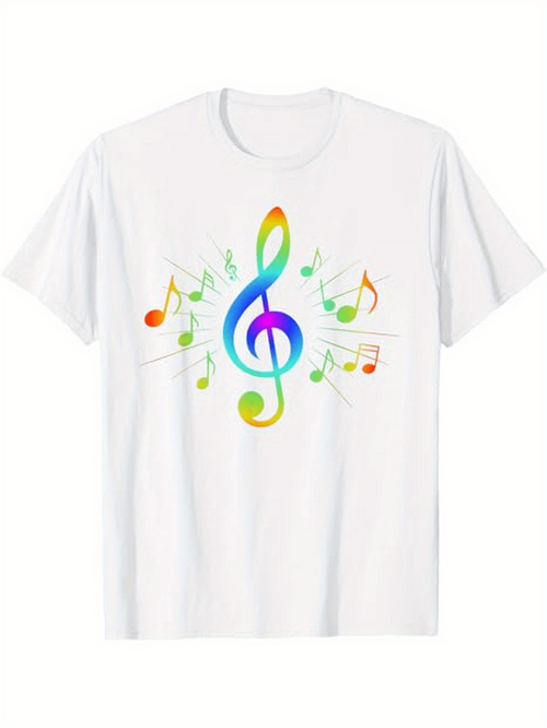 Men's Graphic T-Shirt Colorful Music Notes Floating Around Central Treble Clef