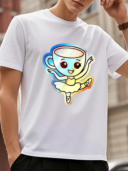 Men's Graphic T-Shirt Graceful Ballet Dancer Cup With Colorful Rainbow Glow Skirt