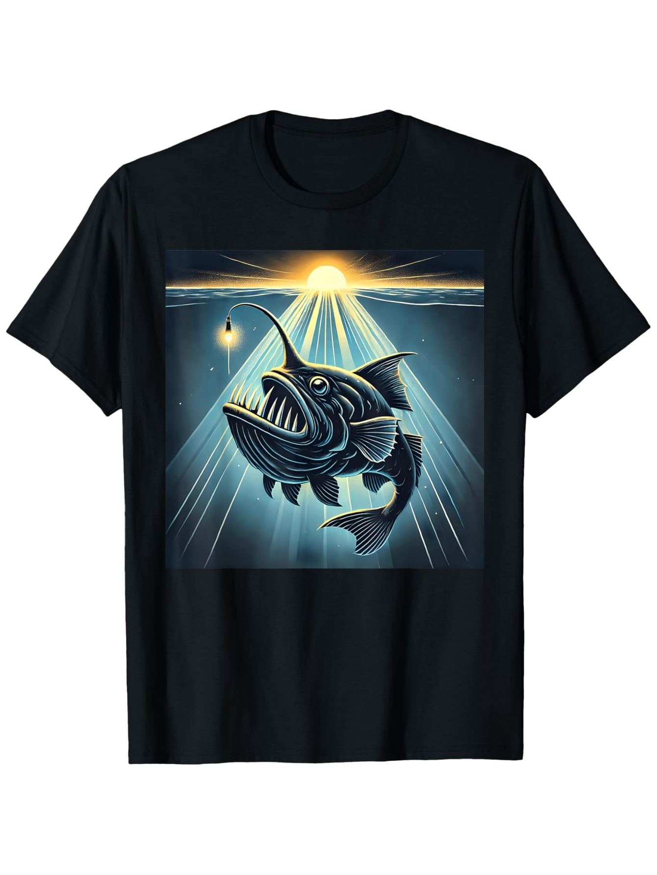 Men's Graphic T-Shirt Mystical Underwater Scene With Sunbeams And Luminous Deep Sea Anglerfish