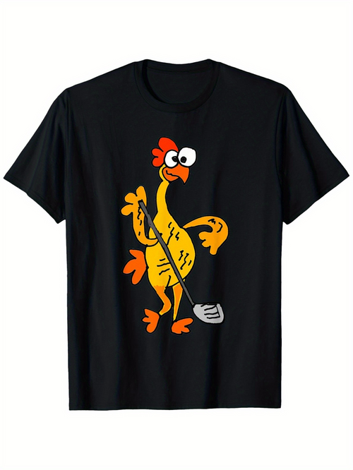 Men's Graphic T-Shirt Cartoon Style Yellow Chicken Holding A Silver Spatula Chicken