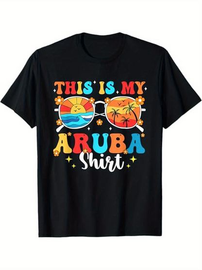 Men's Graphic T-Shirt This Is My Aruba Shirt Vibrant Tropical Sunset Reflected In Colorful Sunglasses