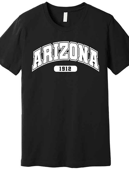 Men's Graphic T-Shirt Arizona 1912 Bold White Print On Black Cotton T Shirt