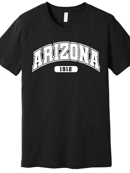 Men's Graphic T-Shirt Arizona 1912 Bold White Print On Black Cotton T Shirt
