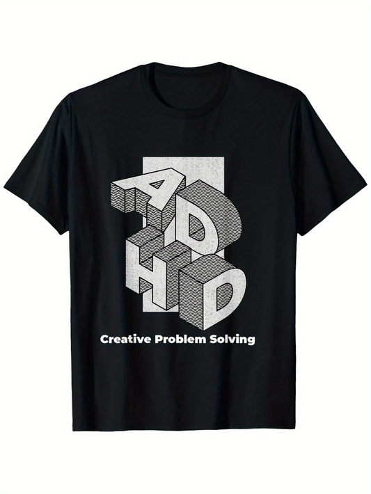 Men's Graphic T-Shirt Creative Problem Solving With 3D Block Letters Among Black Minimalist T Shirt