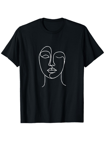 Men's Graphic T-Shirt Minimalist Single Continuous Line Drawing Of Human Face