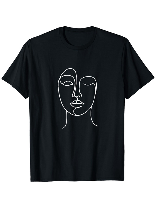 Men's Graphic T-Shirt Minimalist Single Continuous Line Drawing Of Human Face