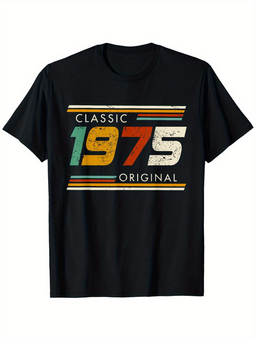 Men's Graphic T-Shirt Classic Original Vintage Stripes Featuring Bold Retro Numbers 1975