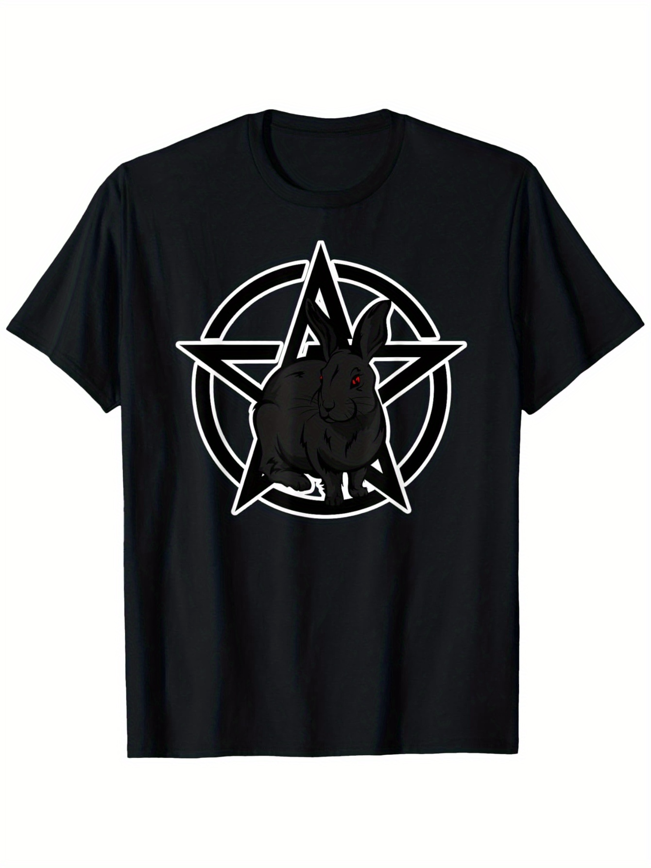 Men's Graphic T-Shirt Dark Geometric Star Symbol With Detailed Animal Silhouette Wolf