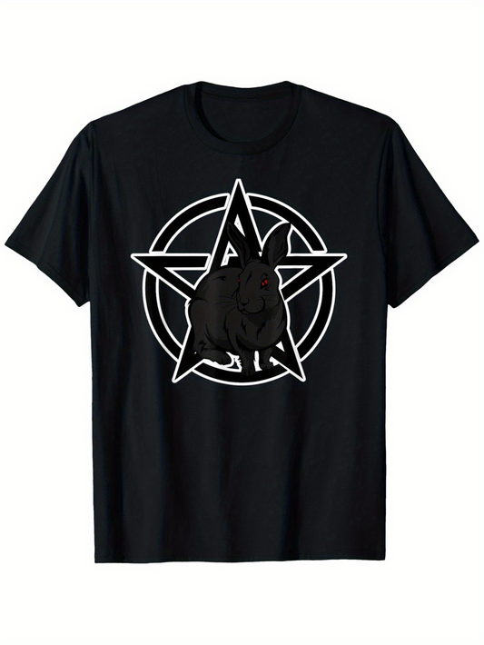 Men's Graphic T-Shirt Dark Geometric Star Symbol With Detailed Animal Silhouette Wolf