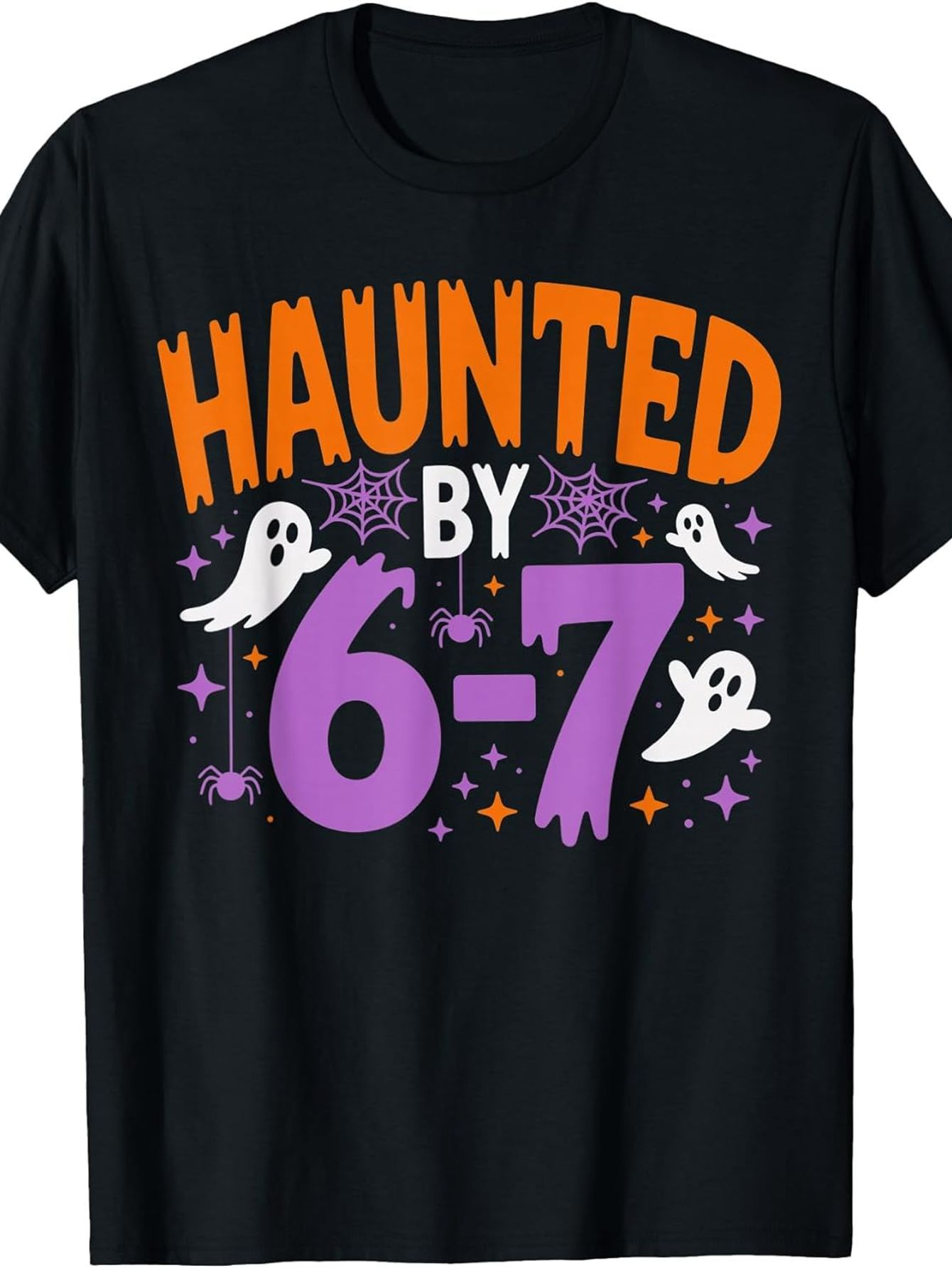 Men's Graphic T-Shirt Haunted By 6 7 With Cute Ghosts Bats And Decorative Spooky Elements