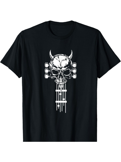 Men's Graphic T-Shirt Electric Punk Skull With Guitar Strings And Horned Head