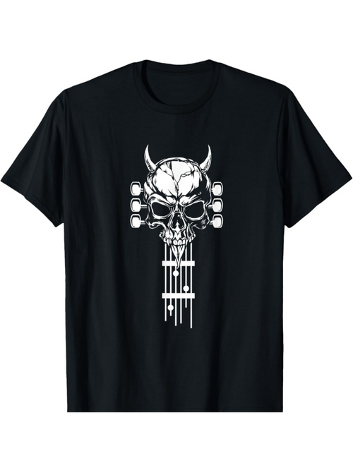 Men's Graphic T-Shirt Electric Punk Skull With Guitar Strings And Horned Head