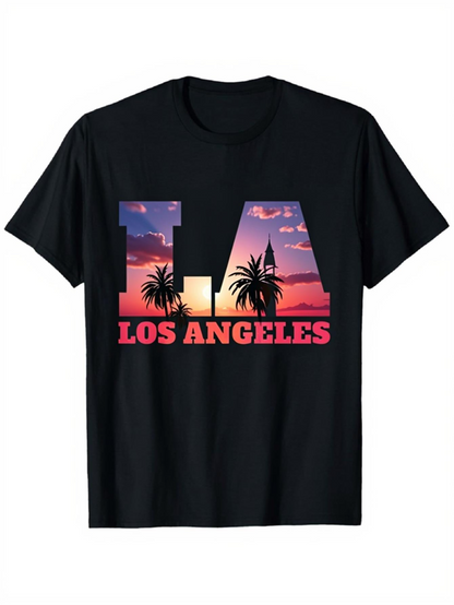 Men's Graphic T-Shirt LA Los Angeles Sunset Palms With Vibrant Skyline Silhouette T Shirt