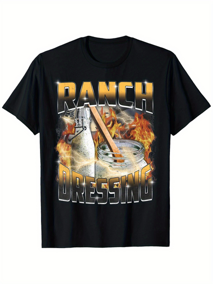 Men's Graphic T-Shirt Fiery Mixing Scene With Bottle Flames And Creamy Ranch Dressing