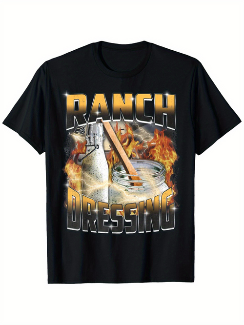 Men's Graphic T-Shirt Fiery Mixing Scene With Bottle Flames And Creamy Ranch Dressing