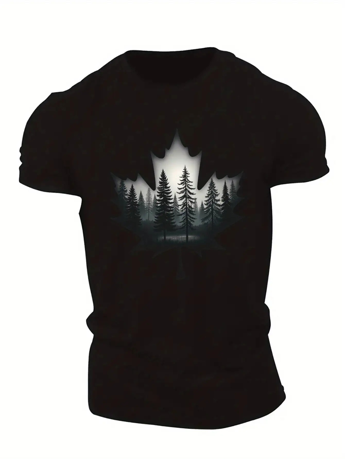 Men's Graphic T-Shirt Misty Pine Forest With Silhouetted Trees In Shadowy Maple Outline