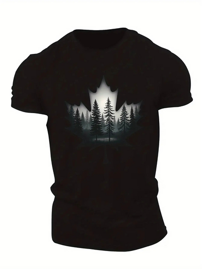 Men's Graphic T-Shirt Misty Pine Forest With Silhouetted Trees In Shadowy Maple Outline