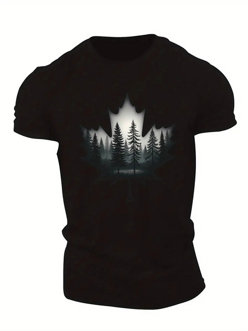 Men's Graphic T-Shirt Misty Pine Forest With Silhouetted Trees In Shadowy Maple Outline