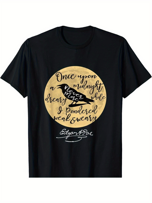 Men's Graphic T-Shirt Once Upon A Midnight Dreary Full Moon With Dark Raven Silhouette