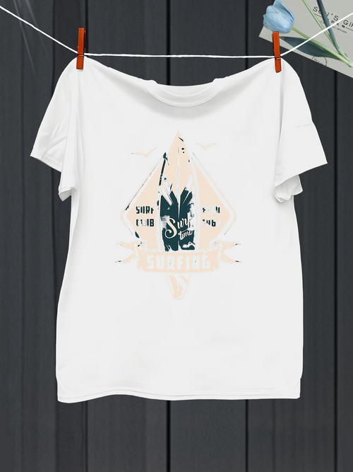 Men's Graphic T-Shirt Abstract Pastel Shapes With Lettering Over Calm Desert Cactus