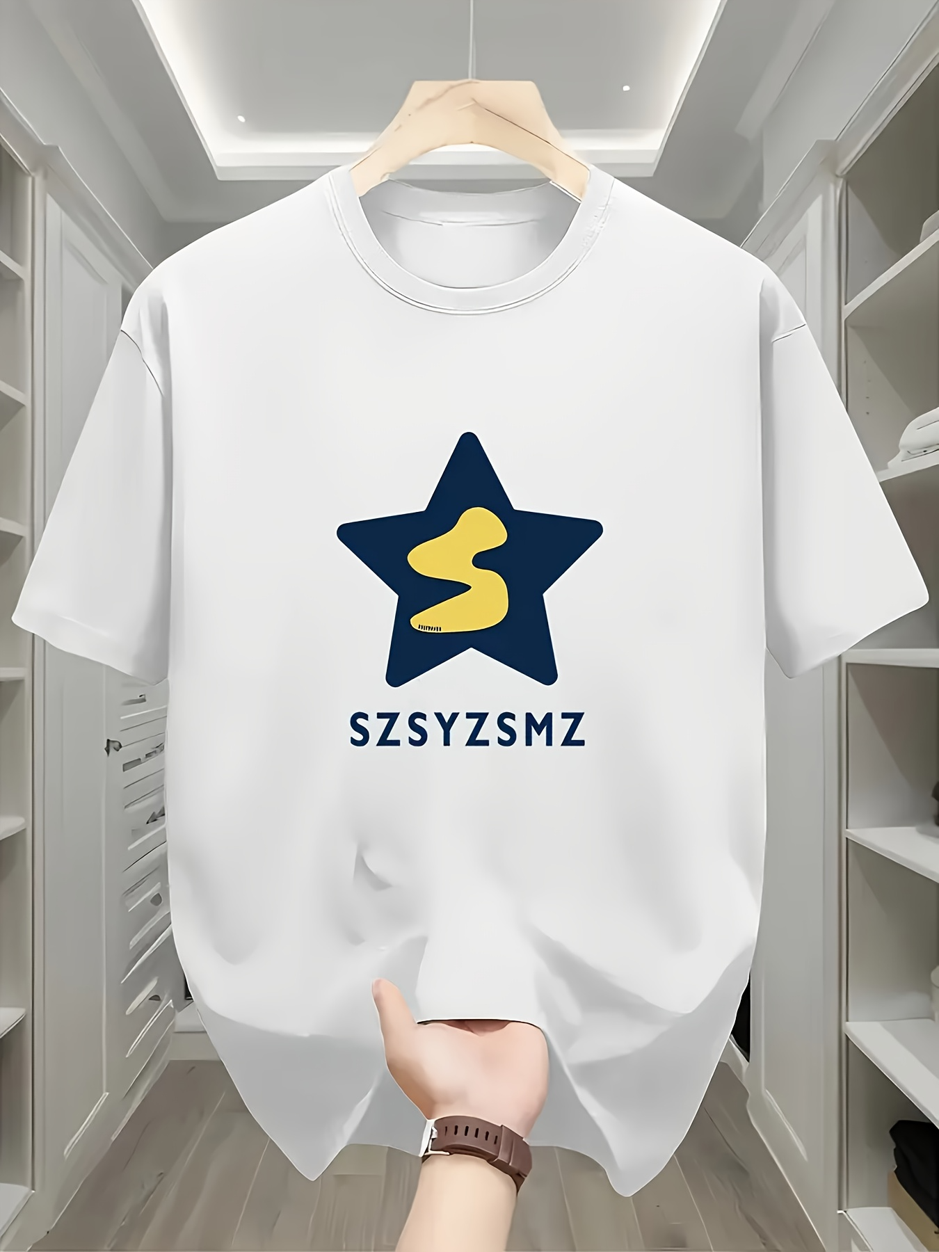 Men's Graphic T-Shirt Abstract Yellow Pattern On Blue Star With Letters SZSYSZMZ