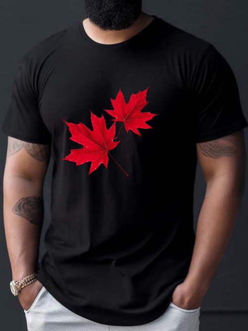 Men's Graphic T-Shirt Vivid Red Leaves Resting On Deep Black Maple