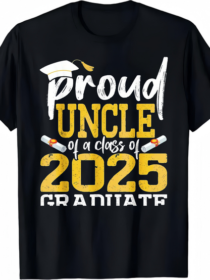 Men's Graphic T-Shirt Proud Uncle Of A Class Of 2025 Graduate With Diplomas And Graduation Cap