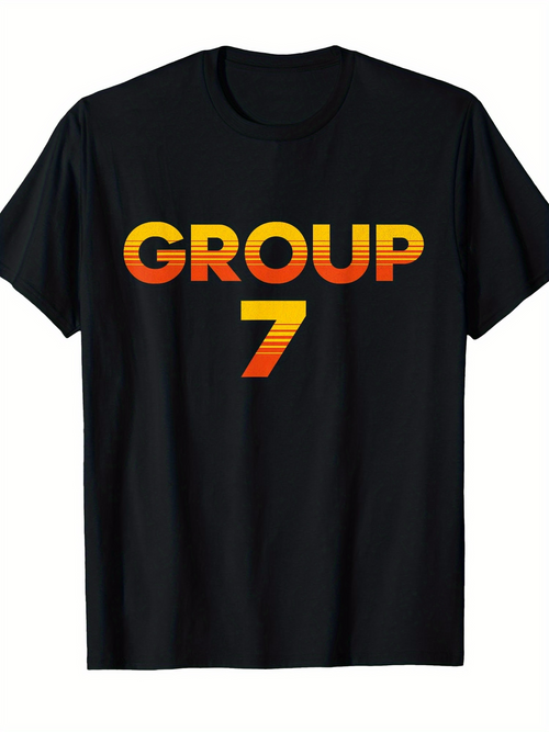 Men's Graphic T-Shirt Retro Orange Striped Group Seven Graphic On Black Shirt