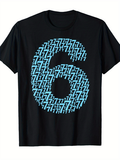 Men's Graphic T-Shirt Blue Sevens Forming Graphic Number On Black Shirt