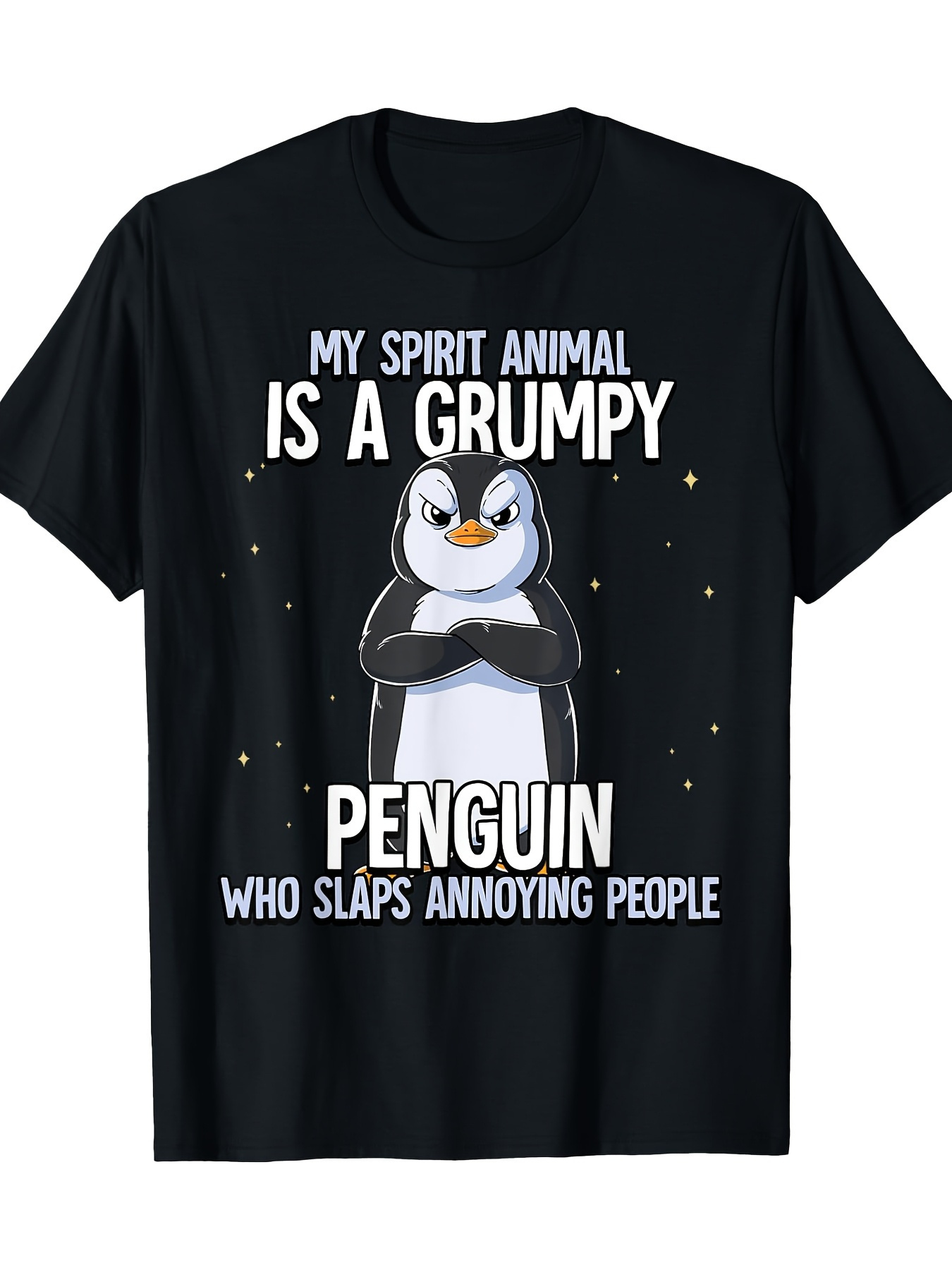 Men's Graphic T-Shirt My Spirit Animal Is A Grumpy Penguin Surrounded By Stars With Cartoon Animal
