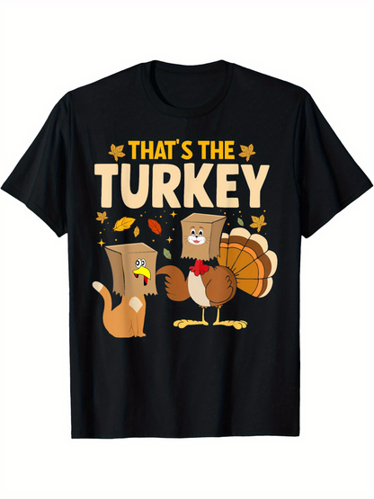 Men's Graphic T-Shirt Thats The Turkey Surrounded By Autumn Leaves And Playful Cartoon Turkey