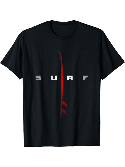 Men's Graphic T-Shirt Surf Bold Red Streak Under Tall Vertical Letters Surfboard