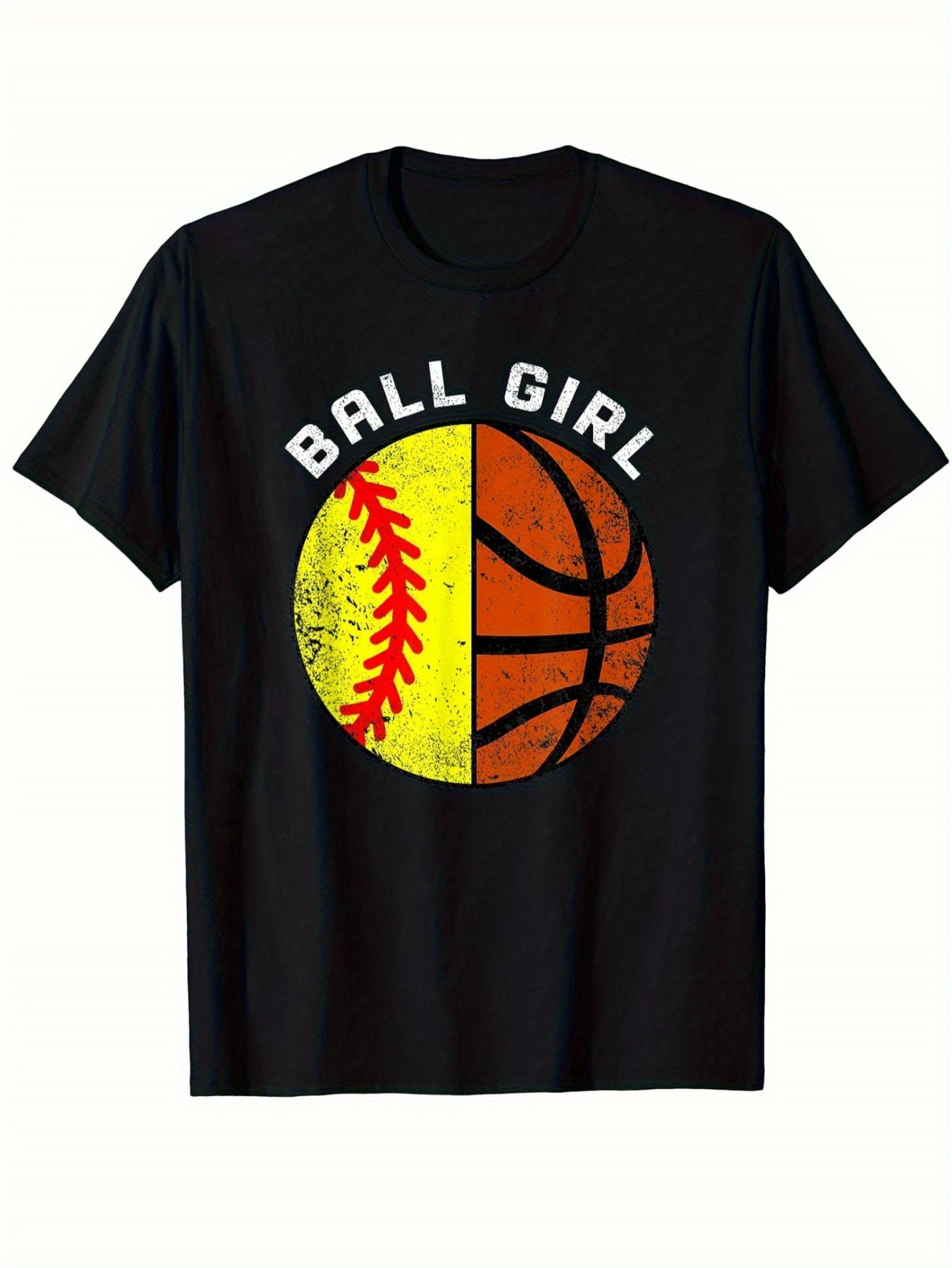 Men's Graphic T-Shirt Ball Girl Grunge Effect Half Softball And Basketball
