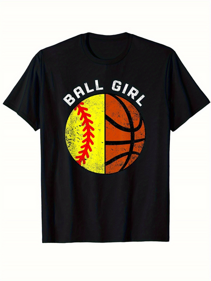 Men's Graphic T-Shirt Ball Girl Grunge Effect Half Softball And Basketball
