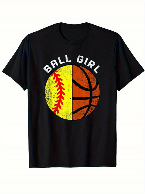 Men's Graphic T-Shirt Ball Girl Grunge Effect Half Softball And Basketball