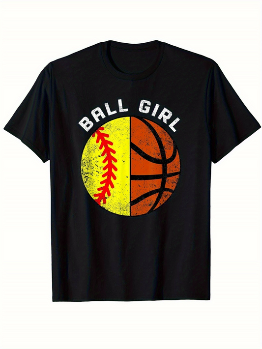 Men's Graphic T-Shirt Ball Girl Grunge Effect Half Softball And Basketball