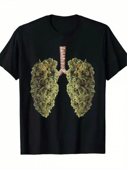 Men's Graphic T-Shirt Green Cannabis Bud Lungs Surreal Nature Inspired Lungs Art