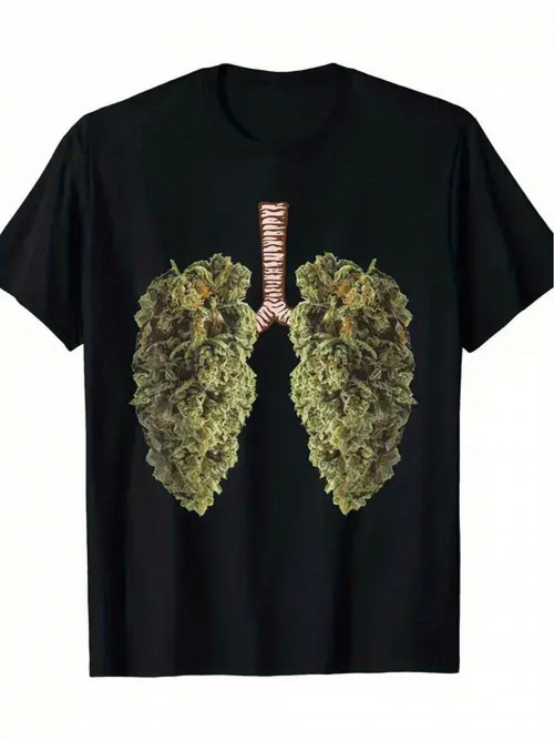 Men's Graphic T-Shirt Green Cannabis Bud Lungs Surreal Nature Inspired Lungs Art
