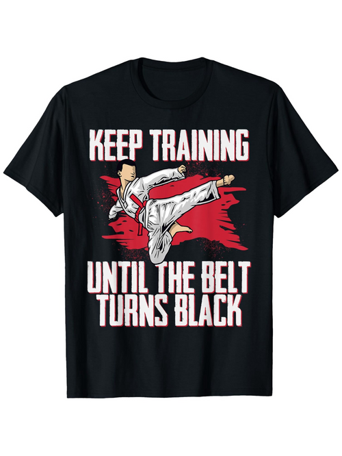 Men's Graphic T-Shirt Keep Training With Dynamic High Kick Martial Artist Under Red Brushstroke