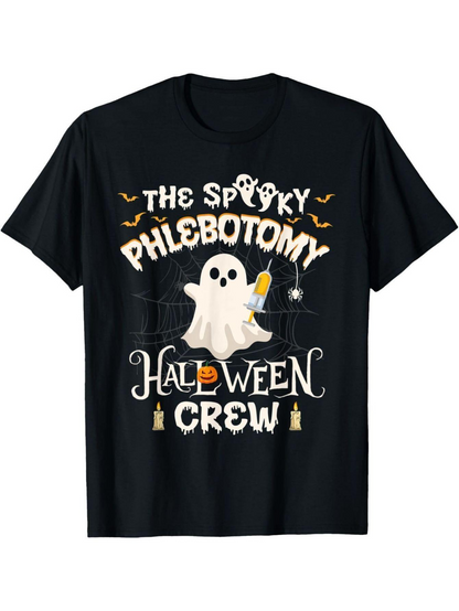Men's Graphic T-Shirt The Spooky Halloween Crew With Floating Ghost Holding Needle