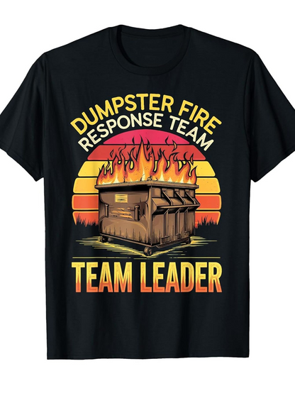 Men's Graphic T-Shirt Dumpster Fire Response Team Sunset Gradient With Burning Flames Dumpster