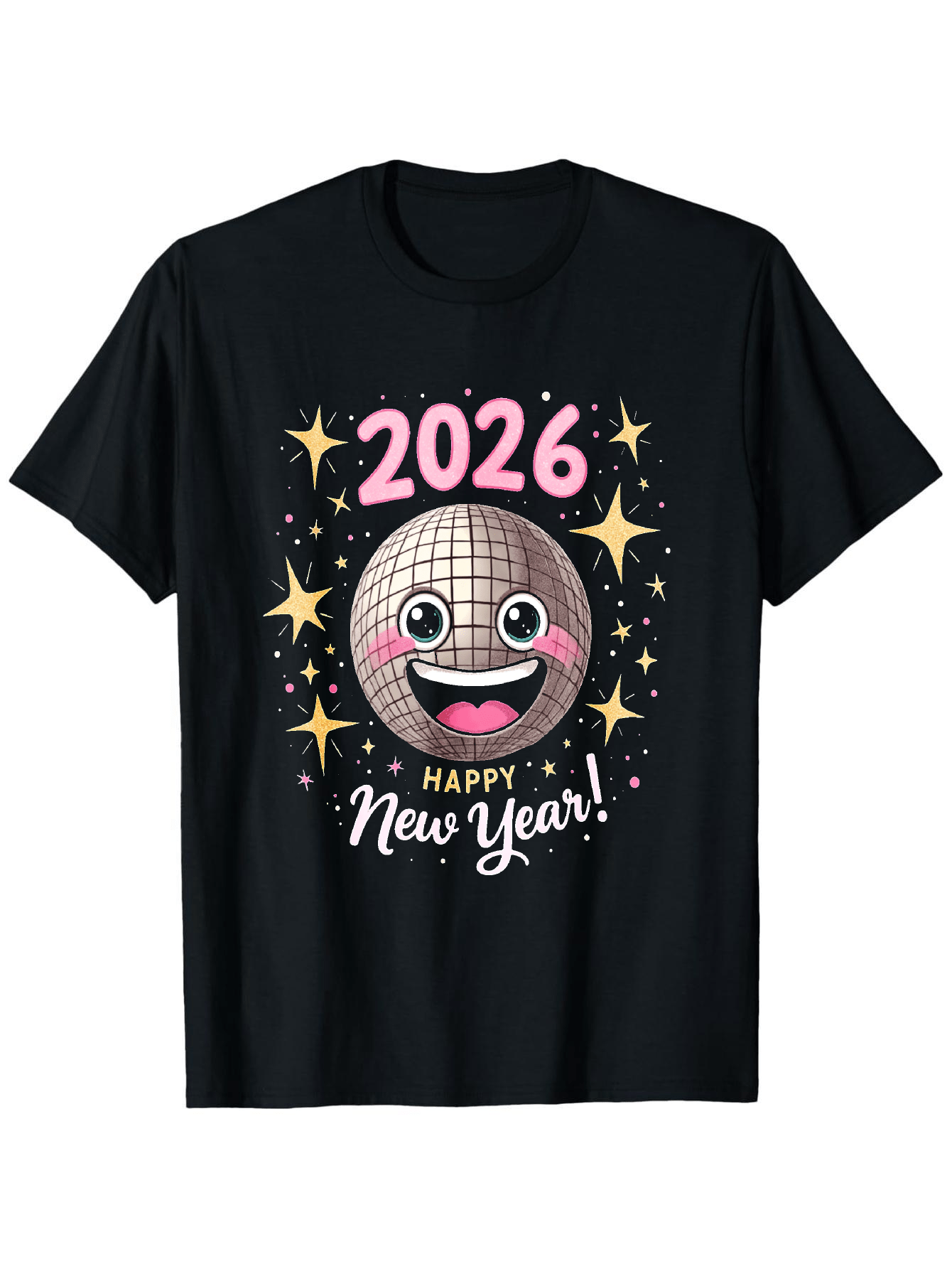 Men's Graphic T-Shirt Happy Smiling Disco Ball Surrounded By Stars Celebrating New Year